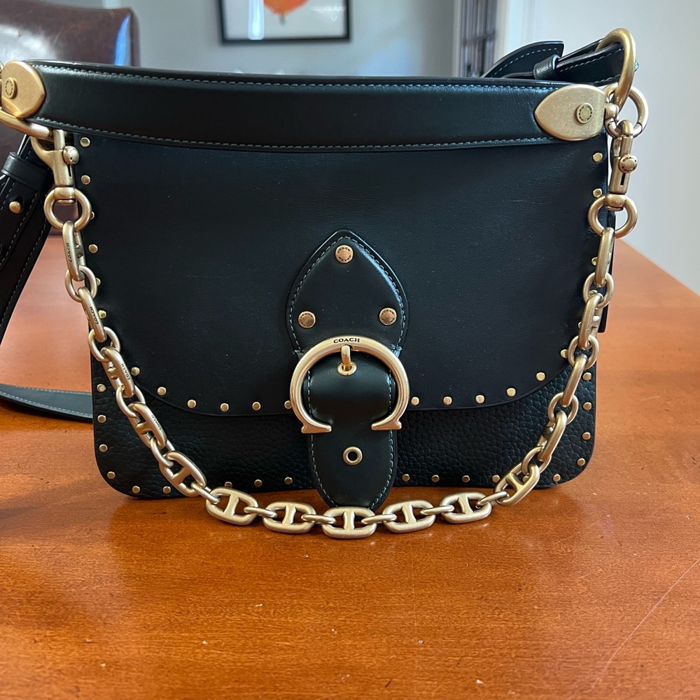 Coach Black and Gold Crossbody Bag with Chain Detail